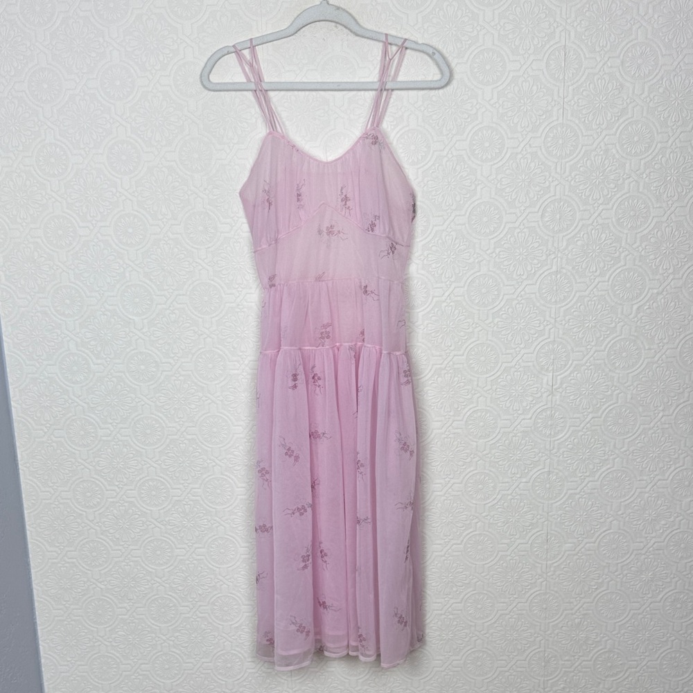 Vintage Trillium 60s 70s Pink‎ Sheer Slip Dress Floral Nylon Fairycore Lingerie - Picture 3 of 11